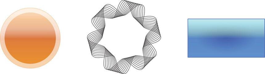 Three abstract shapes orange patterned blue gradient