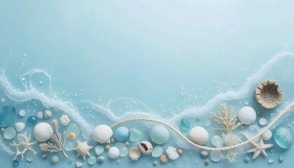 Tranquil Seaside Collection: Light Blue Aesthetic Composition with Shells