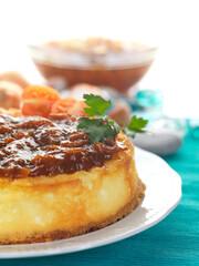 cheese cake with an onion jelly topping