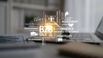 Illustrative diagram showcasing business-to-business strategies in e-commerce, focusing on sales...