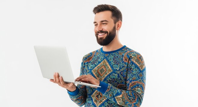 businessman working on a laptop. White background.