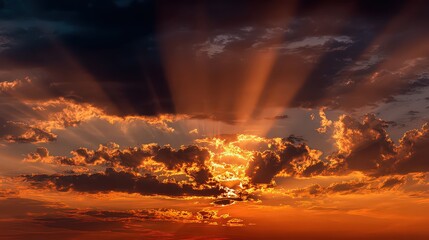 Dramatic Sunset Sky with Golden Light Beams Through Clouds at Dusk