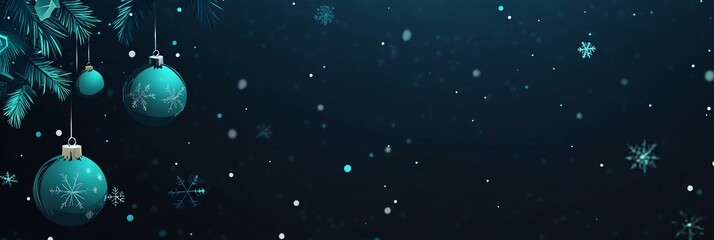 Elegant teal Christmas ornaments and snowflakes create a festive holiday atmosphere, perfect for winter promotions and seasonal greetings with a modern touch