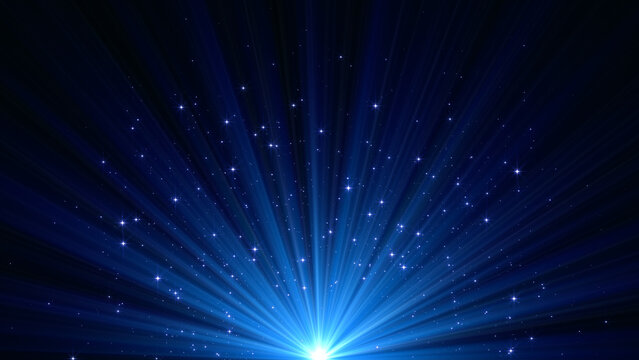 shiny blue stars glitter flying and light flare, holiday new year and christmas, blue social media background	