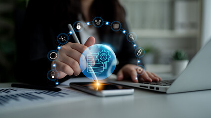 Obraz na płótnie Canvas Global data security and database management solution. Empowering businesses with secure data protection and information management strategy. Motif