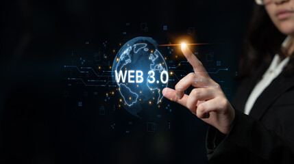 Concept of Web 3.0, the next generation of the internet. This technology represents a decentralized global network built on blockchain, enabling new digital experiences. Fermion
