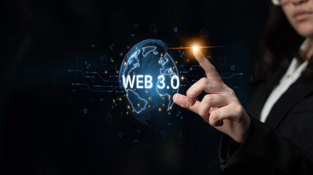 Concept of Web 3.0, the next generation of the internet. This technology represents a decentralized global network built on blockchain, enabling new digital experiences. Fermion