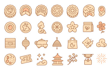 Mid-Autumn Festival icon set &ndash; mooncakes, lanterns, and traditional elements