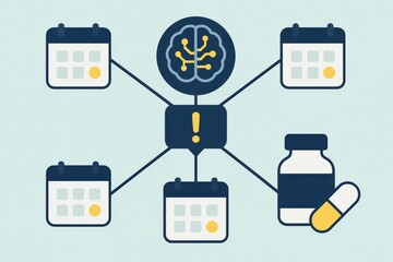 Comprehensive interconnected schedule for medication management with visualized neural pathways representing cognitive health maintaining synchronization and mindful adherence to treatment plans