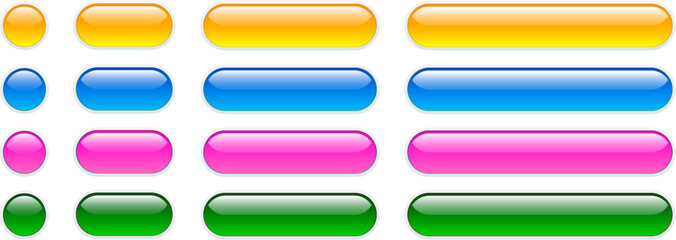 Obraz na płótnie Canvas Multicolored buttons isolated, shiny glass navigation panel for website.