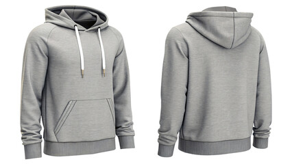 Stylish heather gray hoodie front and back views