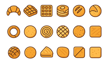 Bakery icon set with assorted pastries, cookies, and bread