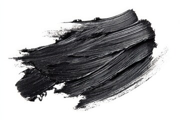 Abstract Black Acrylic Paint Stroke on White Background with Textured Brushstrokes for Artistic Design and Grunge Effect