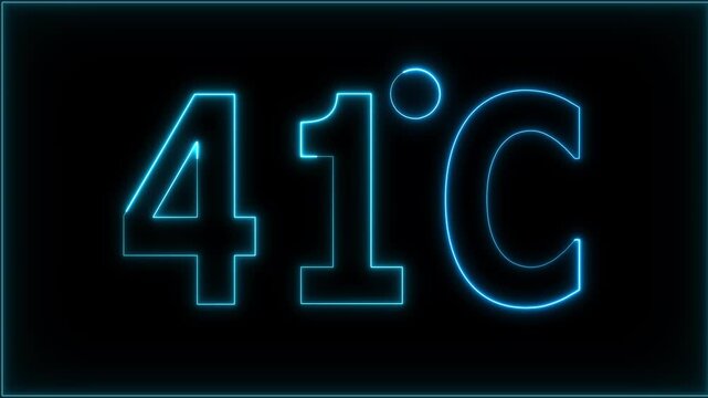 Neon 41&deg;C temperature display showing on black background. Weather temperature displays by degree, climate change, Scientific designs.