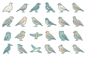 Fototapeta premium Set of hand-drawn bird icons with soft pastel colors
