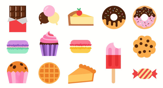 Assortment of colorful dessert items for culinary concepts and designs