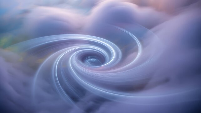 Ethereal vortex of swirling light and clouds in a dreamy abstract composition