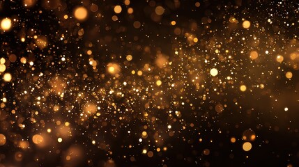 Abstract Golden Glittering Bokeh Against A Dark Background Sparkling Particles With Glowing Light Effect