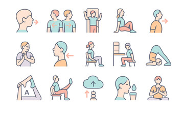 Set of illustrated poses for office and seated yoga practice