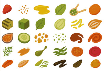 Watercolor healthy toppings and ingredients icon set