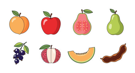 Assortment of colorful fruit illustrations on a white background