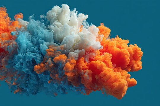 Abstract Pixelated Cloud Composition With Orange White And Teal Hues Against A Teal Background