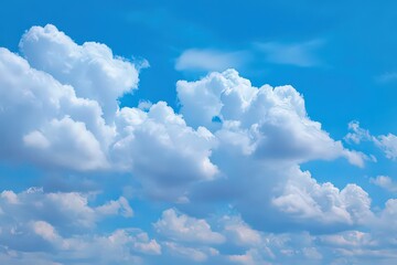 Blue Sky with Puffy White Cumulus Clouds Floating Overhead on a Sunny Day Atmospheric Perspective Serene Weather Beauty in Nature Natural Sky Scene