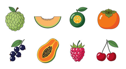 Assortment of colorful fruits freshly cut slices and whole produce