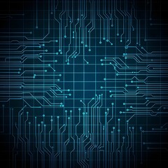 Obraz premium Core of the Circuit: A Glowing Grid of Blue Pathways and Nodes—A Graphic Tribute to Digital Intelligence, Electronic Flow, and the Geometry of Technological Precision