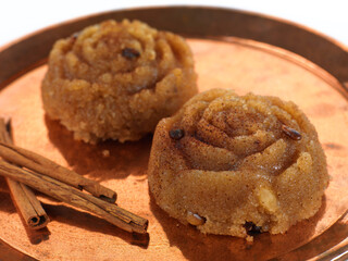 traditional halva on a brass dish