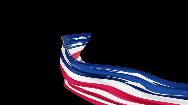 4K Waving patriotic American flag ribbon corner transition animation