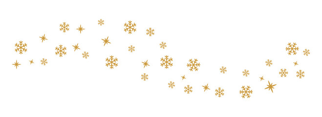 Snowflakes border in wave shape, snowflakes with stars border, Christmas border, Christmas decoration, Vector illustration