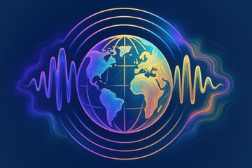 Globetrotter's soundscape depicting interconnectedness and harmony between continents surfacing through vibrant waves of energy and resonance enhancing global cultures and unity