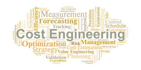 Cost Engineering Word Cloud. Core Terms for Cost Control and Project Performance