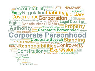 Corporate Personhood Word Cloud. Key Legal Terms on Rights and Constitutional Status