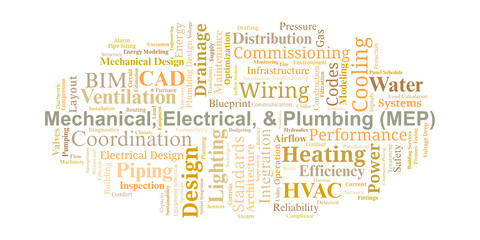 Mechanical Electrical And Plumbing Word Cloud. Key Terms For MEP Building Systems