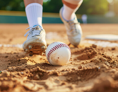 Baseball and Cleats on the Dirt Infield