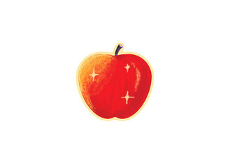 Cute pastel apple illustration on white background | Shiny red fruit cartoon art
