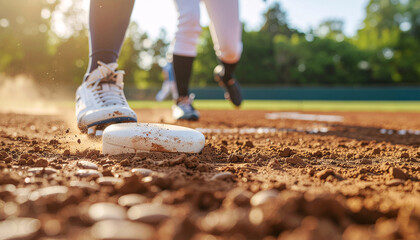 Baseball Player Sliding into Third Base in Action