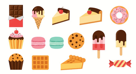 Assortment of sweet treats chocolate cakes ice cream and desserts