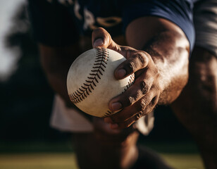 Close-up of Player Gripping a Worn Baseball