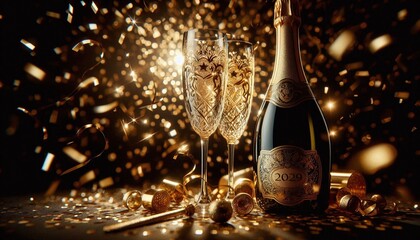 Celebrate 2029 with sparkling champagne and festive gold confetti, perfect for New Year's Eve parties and milestone celebrations everywhere