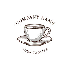 Elegant coffee cup on saucer logo design for cafe or coffee shop.
