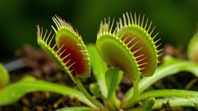 Close up view of a carnivorous Venus flytrap plant