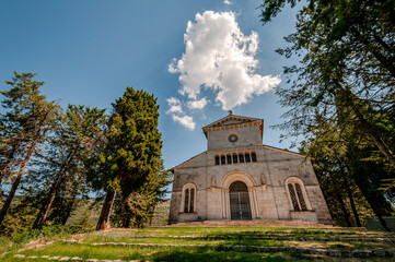 Fototapeta premium Church of S. Maria dell’Auricola. The white bulk of the church, dating back to the 13th century, stands out on the summit of the homonymous hill, at an altitude of 270 m.