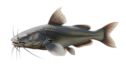 Freshwater catfish isolated on white, a predatory aquatic species