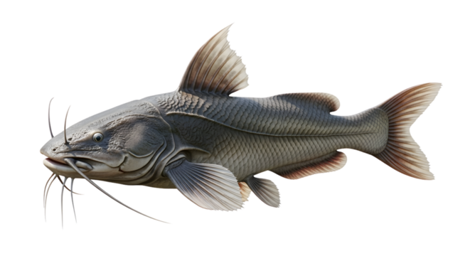 Freshwater catfish isolated on white, a predatory aquatic species