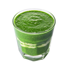 A Refreshing Green Smoothie In A Glass With Two Layers Isolated On A White Background With Soft Studio Lighting