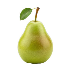 A Ripe Green Pear With A Stem And Leaf On A Transparent Background Illuminated By Soft Light With Subtle Reddish Tints Indicating Ripeness And A Slightly Textured Surface