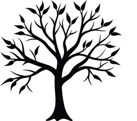 Obraz premium Elegant Black Tree Silhouette with Leaves
